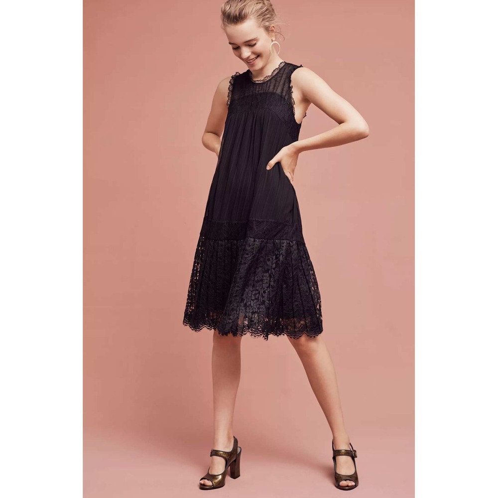 Floreat Melia Black Lace Pleated Drop Waist Dress 2 Romantic Goth Dark Feminine